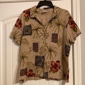 Tropical Print women Button-Up Shirt